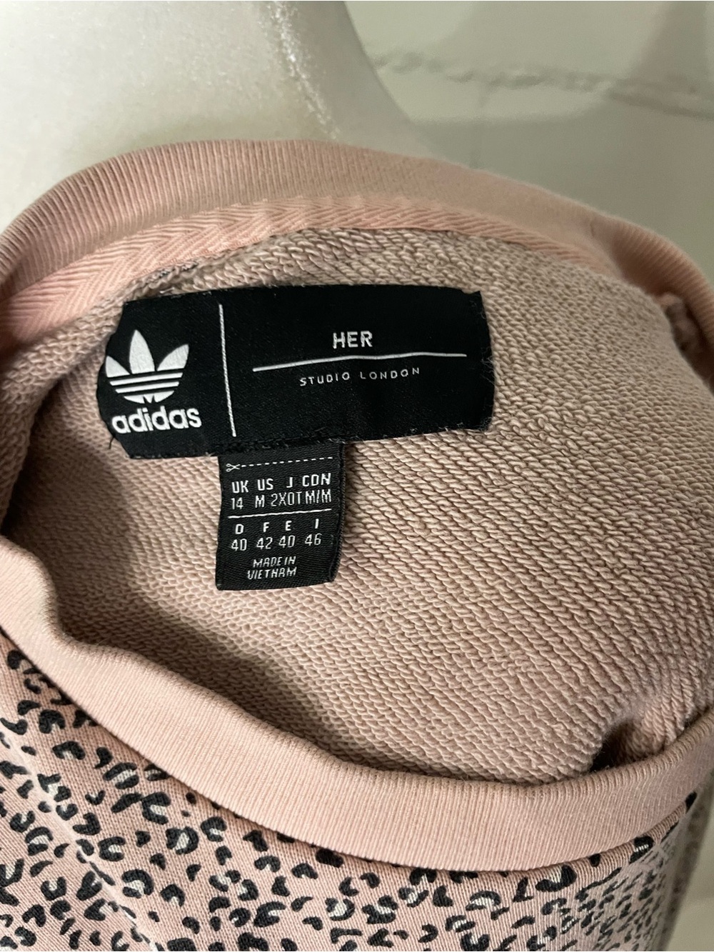 adidas Pink Leopard Print Cropped Crewneck with White Trefoil - Picture 4 of 4